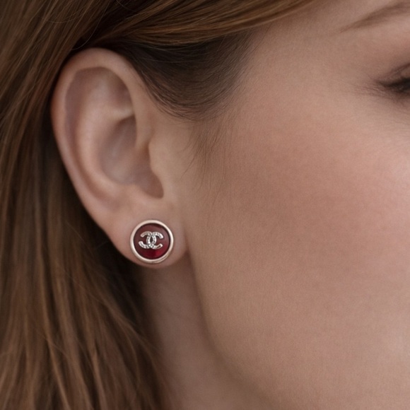 Chanel Silver and Red Gripoix Clip Earrings